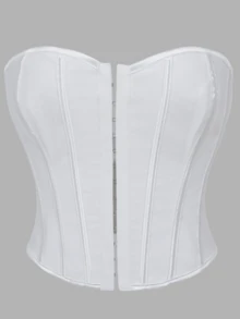 紧身胸衣，女式紧身胸衣，红色排扣鱼骨收腹设计，时尚工具，适合日常穿着，外穿约会，万圣节派对，圣诞礼物，女士塑身上衣，女士紧身胸衣上衣。 - 白色 - 查看 6