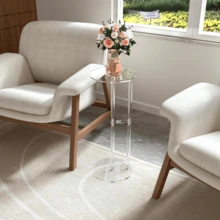 C 形亚克力透明饮料桌，适合小空间，迷你马提尼饮料边桌，适用于客厅和卧室 - 透明 - 查看 7