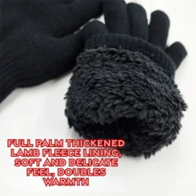 1 Pair Women's Winter Double-Layered Warm Gloves, Knitted With Deer Skin And Fleece To Keep You Warm In Cold Weather, Perfect For Parties, Driving, Cycling, Hiking And Writing Halloween Accessories Winter Gloves - 黑色 - 查看 6