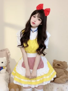 1 件可爱泡泡袖洛丽塔女仆装，角色扮演服装适合节日、派对、表演、圣诞节、情人节和日常穿着，仅限连衣裙 - 彩色 - 查看 3