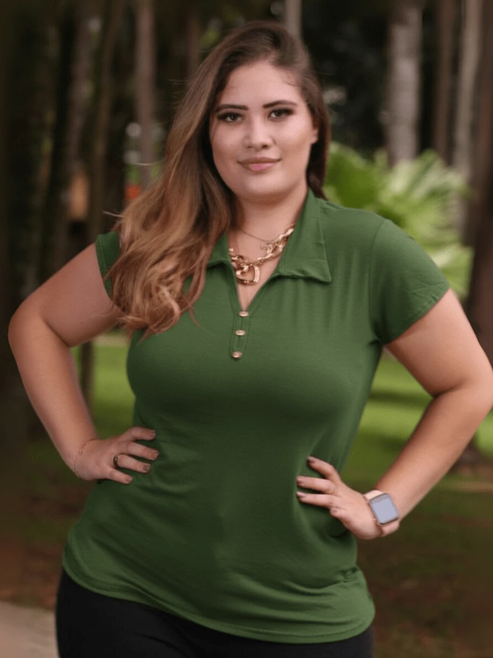 Plus Size Blouses - xanh quân đội - Xem 1