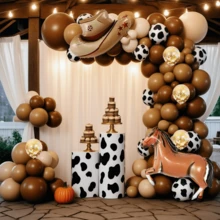 110PCS Western Party Horse Balloon Garland Arch Kit, Cow Print Confetti Color Balloons With Brown Cowboy Hat Horse Foil Balloons For Western Party Decorations,Western Wedding Decoration,Westerns Baby Shower Decoration,Cow Party Decorations,Birthday Decorations - 彩色 - 查看 5