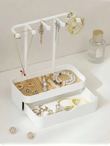 Jewelry Organizer Stand, Necklaces Holder With Wooden Tray, Necklace Display Stand Jewelry Storage Hooks For Necklace, Bracelets, Earrings, Ring, Keys, Watches Sun Travel Cool Back To School