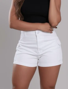 Women's White Cargo Jean Shorts - White - View 2