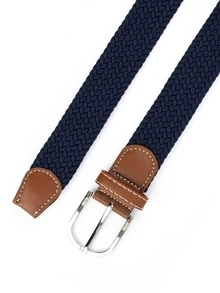 1条男士弹力编织腰带，无孔商务休闲高尔夫球腰带，波西米亚风夏季、校园休闲、商务、男友丈夫父亲男士礼物、日常穿着、时尚、青少年、户外、度假、运动、旅行、街头、波西米亚风、复古秋季、万圣节秋冬配饰，适合青少年、青年、男士、休闲、户外、运动、度假、毕业礼物、生日、日常穿着 - 藏蓝色 - 查看 3