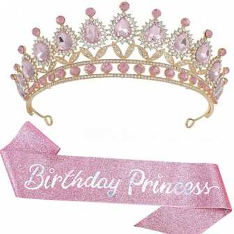 Födelsedagsfestpaket Kit Kristallkrona Tiara Födelsedag Prinsessbälte För Kvinnor Grattis på födelsedagen Håraccessoarer Balpresenter Dekorationer, 1/2 st