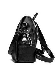 This Black Backpack Perfectly Combines Minimalist Design With Practical Functionality. The Front Is Adorned With A Delicate Bow, Adding A Touch Of Sweetness. - Black - View 5