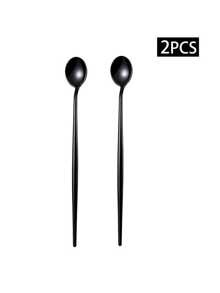 1/2/4/8pcs Stainless Steel Ice Cream Scoop, Cocktail Stirrer, Long Handle Mixing Spoon, Suitable For Home, Kitchen, Restaurant, Hotel - Black - View 8