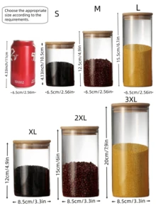 Luftdichter Behälter, Lagerungsglas aus Borosilikat mit Dichtung, gerader Teebehälter, luftdichter Behälter für trockene Lebensmittel, Nüsse, Snacks, Bambusdeckel, Aufbewahrungsutensilie für den Haushalt