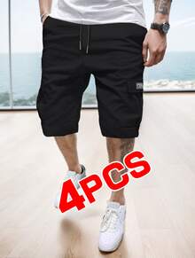 4-Pack Men's Summer Cargo Shorts - Non-Elastic, Casual Style With Pockets, Loose Fit Suitable For Outdoor Sports, Street Parties And Travel, Men's Cargo Shorts Simple And Fashionable Versatile Sports Pants - Khaki + Gray + Blue + Black - View 6