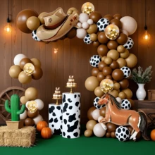 110PCS Western Party Horse Balloon Garland Arch Kit, Cow Print Confetti Color Balloons With Brown Cowboy Hat Horse Foil Balloons For Western Party Decorations,Western Wedding Decoration,Westerns Baby Shower Decoration,Cow Party Decorations,Birthday Decorations - 彩色 - 查看 3