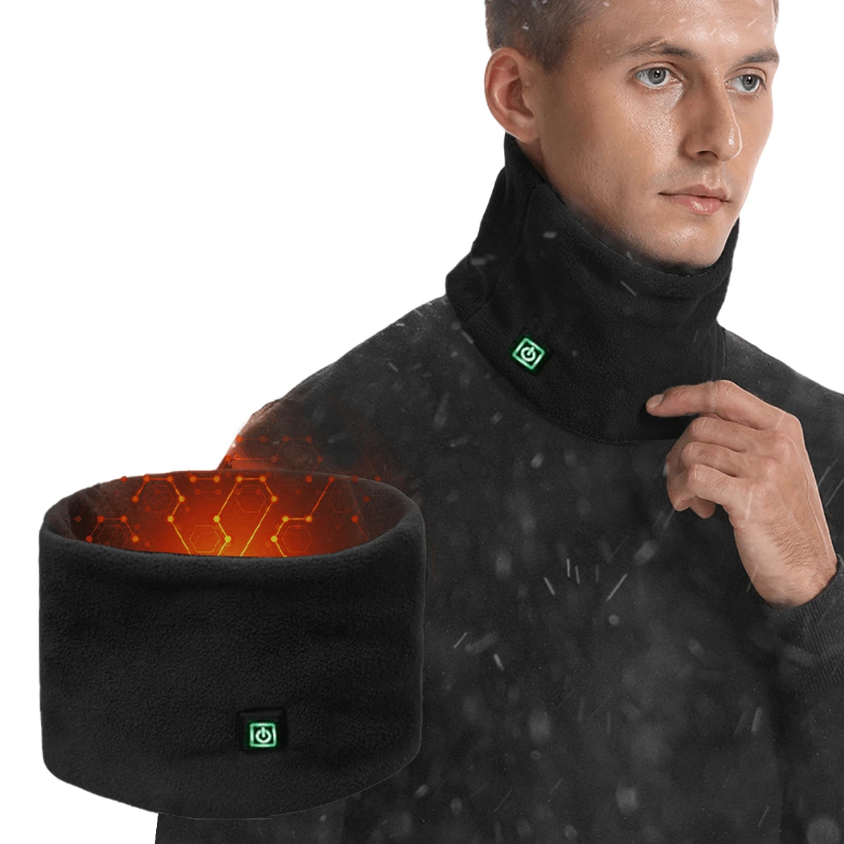1 pieza Cuello de punto para hombre con forro térmico, bufanda calefactable cuello calentador a prueba de viento, máscara facial para esquí; Cuello calentador de bufanda para hombre - Negro - Ver 1