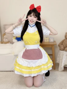 1 件可爱泡泡袖洛丽塔女仆装，角色扮演服装适合节日、派对、表演、圣诞节、情人节和日常穿着，仅限连衣裙 - 彩色 - 查看 5