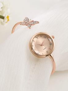 1 件珍珠母蝴蝶手表，小众奢华高端女士手链手表，小巧开口手镯式珠宝手表 - 均碼 - 查看 7