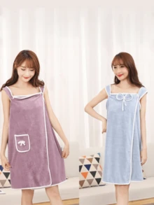 1pc Solid Color Embroidered Women's Bath Robe *Please Refer To The Size Chart When Purchasing* Teenage Bathrobe, Bathroom Kimono, Quick-Drying Super Soft Coral Fleece Absorbent, Suitable For Sauna/Beach/Pool/Bathroom[Color Assorted]