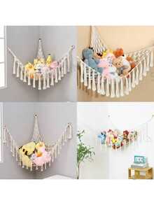 1pc Large Boho Stuffed Animals Net, Toy Hammock, Mesh Hammock Plush Toy Hanging Storage With Tassel Hooks,Stuff Animal Storage Corner Hanging Net Holder, For Bedroom Decorations, Festival Decor ,Room Decor, Home Decor Bedroom Decor, Dress Pants Shoes Jeans Boots Skirt