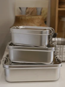 1pc Stainless Steel Bento Box Metal Lunch Box Food Storage Containers Metal Lunch Container, Lockable Clips To Leak Proof, Reusable Dishwasher Friendly Lunch Snack Boxes For Work,School Supplies