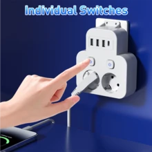 2AC Outlet + 3USB + 1 Type-C Multi-Function Travel Adapter Converter, Compact Portable Wall Plug Socket Extender Suitable For Office, Travel, Gaming, Home, School