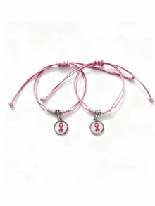 Adjustable Handmade Pink Ribbon Bracelet, Caring For Women's Health