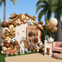 110PCS Western Party Horse Balloon Garland Arch Kit, Cow Print Confetti Color Balloons With Brown Cowboy Hat Horse Foil Balloons For Western Party Decorations,Western Wedding Decoration,Westerns Baby Shower Decoration,Cow Party Decorations,Birthday Decorations - 彩色 - 查看 7
