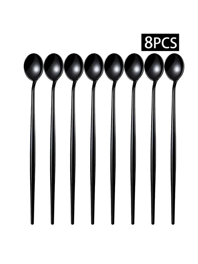 1/2/4/8pcs Stainless Steel Ice Cream Scoop, Cocktail Stirrer, Long Handle Mixing Spoon, Suitable For Home, Kitchen, Restaurant, Hotel - Black - View 6