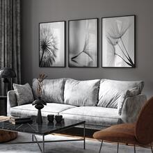 3pcs Unframed Modern Elegant Black&White Dandelion Flower Canvas Poster, Waterproof Canvas Wall Art, Aesthetic Room Decor, Artwork Wall Painting For Gift, Wall Picture For Living Room, Bedroom, Dining Room, Dorm, Home And Office Wall Decor