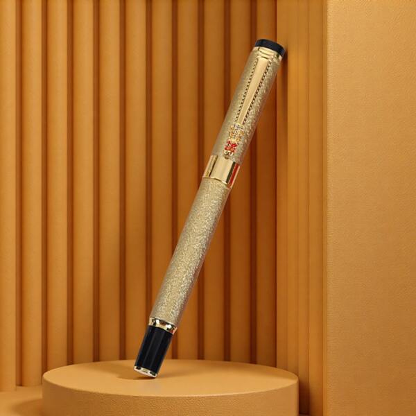 1 Caneta de contas douradas foscas requintadas - aderência antiderrapante e tinta de longa duração / adequada para entrevistas de negócios / assinatura de contratos e anotações de aulas de alunos / caneta clássica para estudantes de negócios / caneta de luxo moderna
