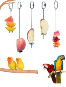 Stainless Steel Bird Fruit Forks - Parrot Cage Accessories Set For Fruit & Snack Feeding | Rustproof Chew-Proof Bird Supplies, Immediate Use Bird Toys - Silver - View 2