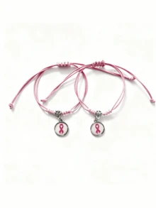 Adjustable Handmade Pink Ribbon Bracelet, Caring For Women's Health