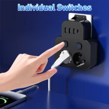 2AC Outlet + 3USB + 1 Type-C Multi-Function Travel Adapter Converter, Compact Portable Wall Plug Socket Extender Suitable For Office, Travel, Gaming, Home, School