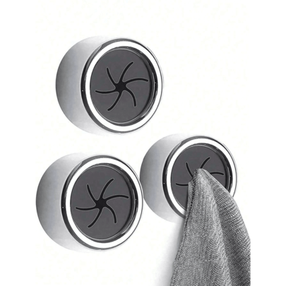 3pcs Kitchen Towel Holder, Self Adhesive Wall Dish Towel Hook, Round Wall Mount Towel Holder For Bathroom, Kitchen And Home, Wall, Cabinet, Garage, No Drilling Required