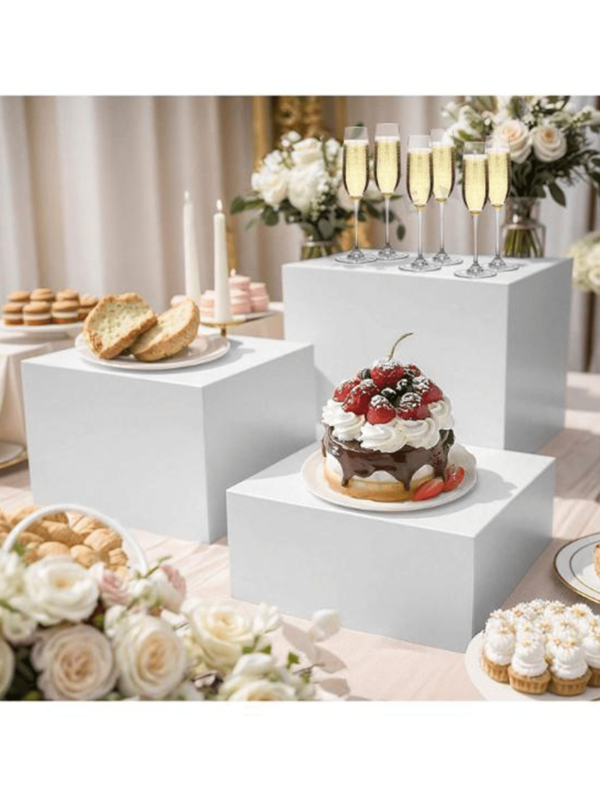 3pcs Acrylic Self-Serve Buffet Risers, With Hollow Bottom For Food, Desserts, Jewelry And Figurine Display - White Cubic Nested Risers, For Party Decoration