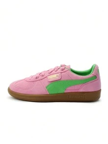 Puma Palermo 休闲街头运动鞋，舒适柔软，撞色设计，T 字鞋头，贴合脚型，系带，日常通勤购物，男女款，粉色/绿色，39785801 - 粉紅喜悅 - 查看 1