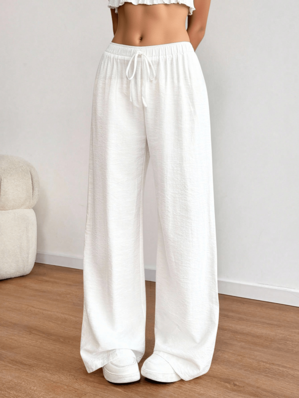 Women's Minimalist Bohemian Style Casual Linen Loose Fit Low Waist Pants, Elegant Summer Vacation Sunshine Casual Bohemian Style White Airport Autumn Outfit, Suitable For All Seasons Parties, Also Suitable For Valentine's Day Outfit