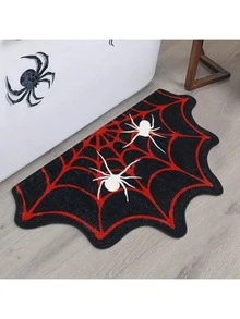 1 pieza Alfombra de telaraña, antideslizante, adecuada para la puerta principal, sala de estar, dormitorio, baño, decoración del hogar, decoración de Halloween, decoración de terror, alfombra lavable