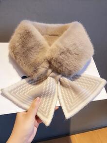 1条带毛领的围巾，厚实保暖，多功能交叉毛领围脖，适合秋冬季搭配连衣裙 - 彩色 - 查看 5