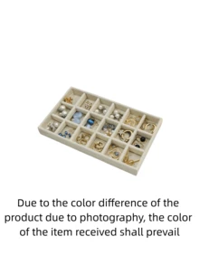 1/8 Beige Desktop Jewelry Display Storage Box Elegant Stackable Velvet Jewelry Tray Storage Box - Christmas Gift For Family And Friends Portable Multi-Purpose Storage Box For Rings, Earrings And Necklaces - Beige - View 12