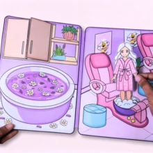 DIY Spa Simulation Quiet Book Materials, Non-Finished Sauna Room Care Requires Handmade Cutting And Making, Children's 3D Sticker Sticker Dress-Up Toy Book - Multicolor - View 2