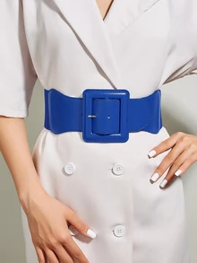 女士方形扣连衣裙腰带，时尚 PU 腰带适合日常穿着万圣节夏季、学校秋季、秋季、万圣节 - 藍色 - 查看 13