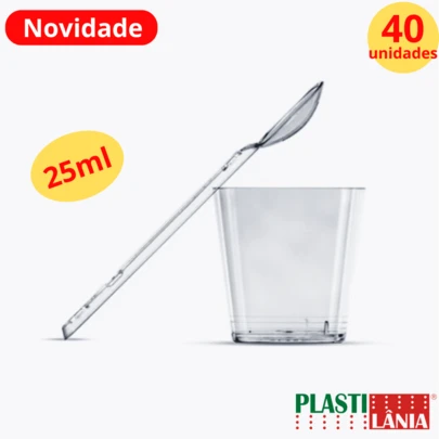 40 Unid Kit Mini Copo Cristal 25ml + 40 Mini Colher - Brigadeiro de Colher - marca Plastilânia