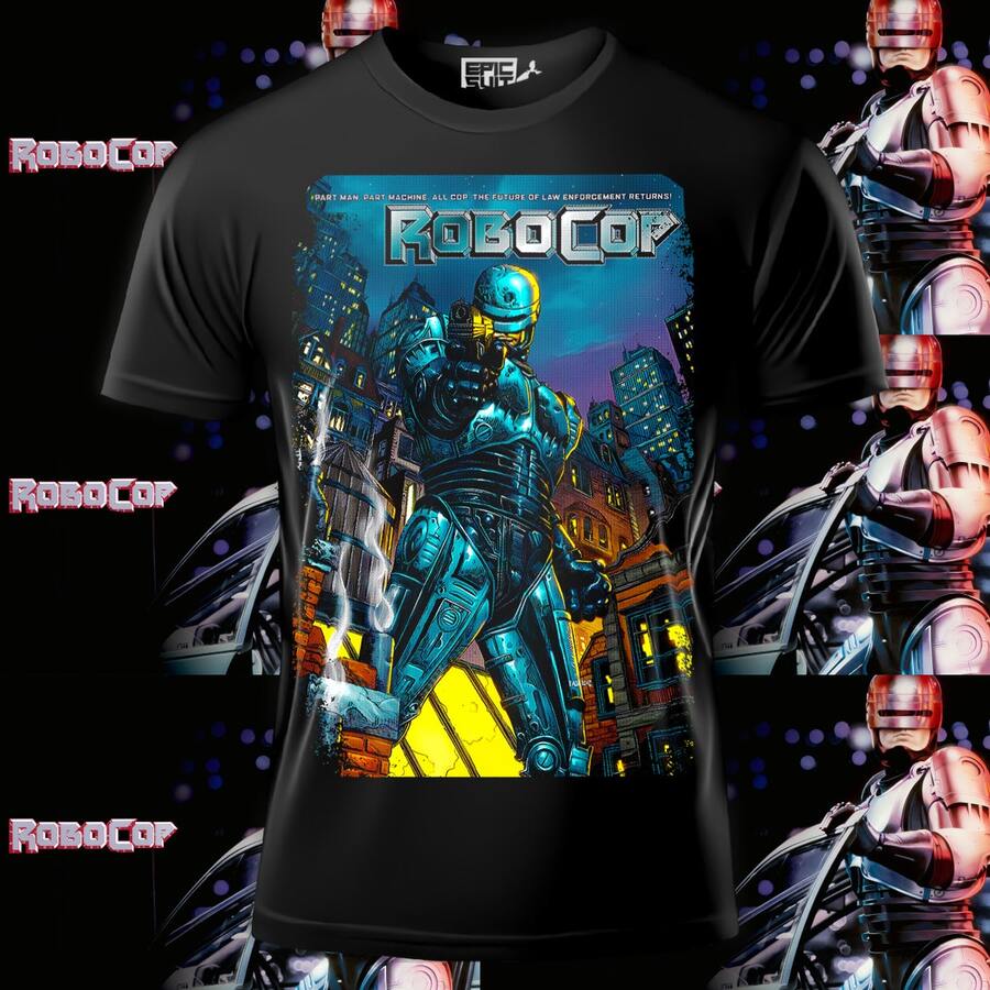 Playera Unisex con Estampado de Serie y Pelicula Robocopp el policia del futuro | Diseño Urbano y Comodo | Streetwear, Festivales y Uso Diario | Algodón Peinado y Corte Holgado | Ideal para Outfits Casuales, Fiestas o Regalos | Hombre y mujer - Negro - Ver 1