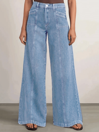 Nuevos pantalones vaqueros de moda para mujer, de pierna ancha y holgada, de tela vaquera elástica y cómoda, de alta calidad y estilo casual