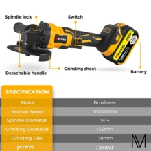 2 Baterías M14 125mm  Amoladora Inalámbrica 1288vf Amarillo - Negro - Ver 2