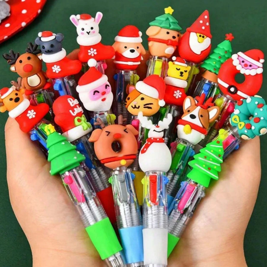 20 PIEZAS Bolígrafos multicolor de Navidad 4 colores en 1, retráctiles de 0.7 mm, bolígrafos divertidos y lindos con diseños de Papá Noel y muñeco de nieve para escribir en fiestas navideñas, útiles escolares y recompensas para estudiantes