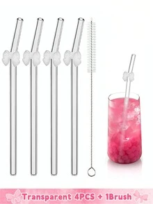 6 件可重复使用玻璃吸管，带粉色蝴蝶结，防碎，可爱弯曲饮用吸管，带清洁刷，适用于冷热饮料、茶吧饮具、新娘送礼会和热带派对的杯子配件、适用于童话花园和婚礼装饰的异想天开的饮用套装 - 彩色 - 查看 17