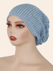 1pc Women's Jacquard Elastic Pleated Special Fabric Hijab, Fashion Crafted Headscarf, Malaysian Style For Home Wear