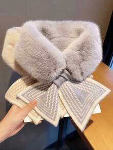 1条带毛领的围巾，厚实保暖，多功能交叉毛领围脖，适合秋冬季搭配连衣裙 - 彩色 - 查看 1