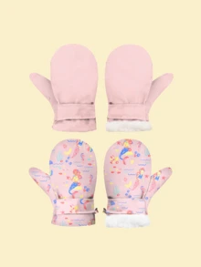 2 Pairs Toddler Boys And Girls Cartoon Print Mittens, Size M (1-2 Years Old), Waterproof Warm Winter Gloves For Outdoor, Snow, Skiing