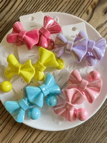 5pcs/1pc Solid Color Big Bow Hair Scrunchies, High Elastic Hair Ties, Candy Color Round Ball Hair Accessories, Double-Ended Rope Colorful Ponytail Holders, Damage-Free Hair Bands With Strong Grip, Suitable For Daily Use ,Makeup ,Hair Elastics ,Hair Rubber Bands ,Hair Rope Head Accessories - Multicolor - View 1