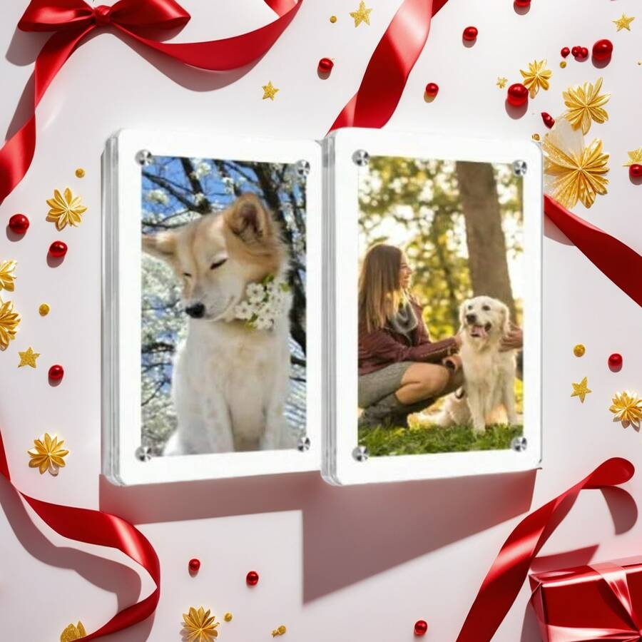 إطار صور مغناطيسي شفاف من الأكريليك ذو زوايا مدورة بسمك 10+10مم، إطار صور مغناطيسي بلوري عالي الجودة، مناسب للغاية لعرض الصور، متين وسهل الاستخدام، علامة السعر وبطاقة الصنم المغناطيسية، إطار صور هدية عيد الميلاد والتخرج - شفاف - مشاهدة 1